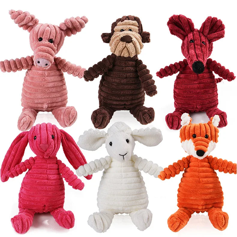 Corduroy Animal Chew Toy with Squeaker