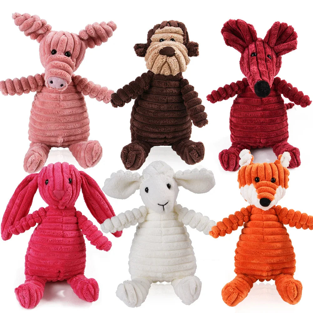 Corduroy Animal Chew Toy with Squeaker