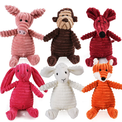 Corduroy Animal Chew Toy with Squeaker