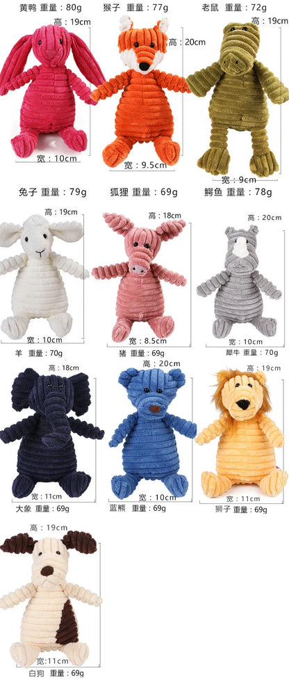 Corduroy Animal Chew Toy with Squeaker