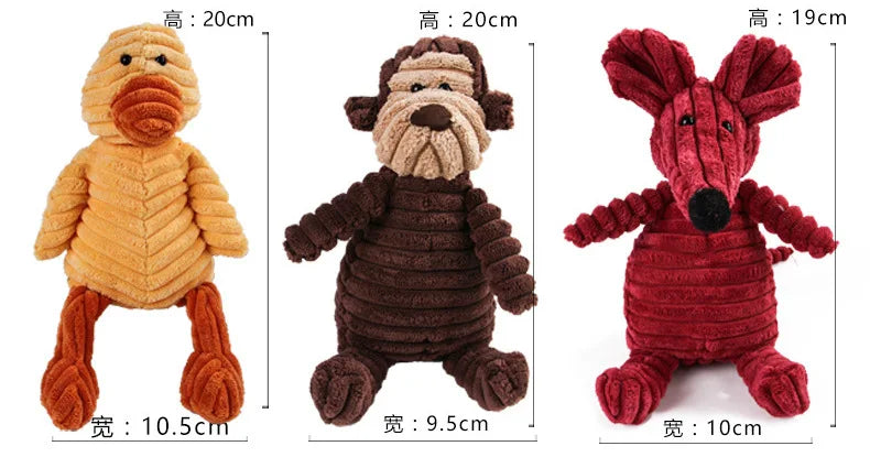 Corduroy Animal Chew Toy with Squeaker