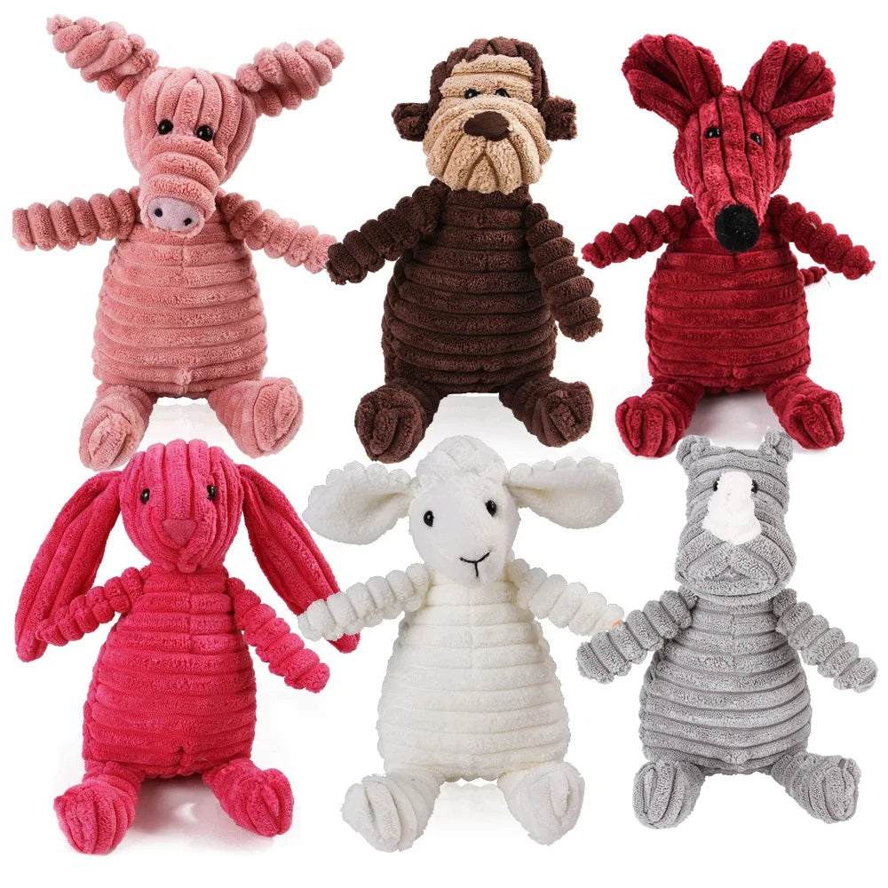 Corduroy Animal Chew Toy with Squeaker