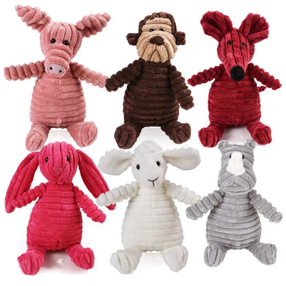 Corduroy Animal Chew Toy with Squeaker