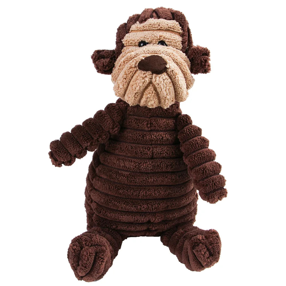 Corduroy Animal Chew Toy with Squeaker