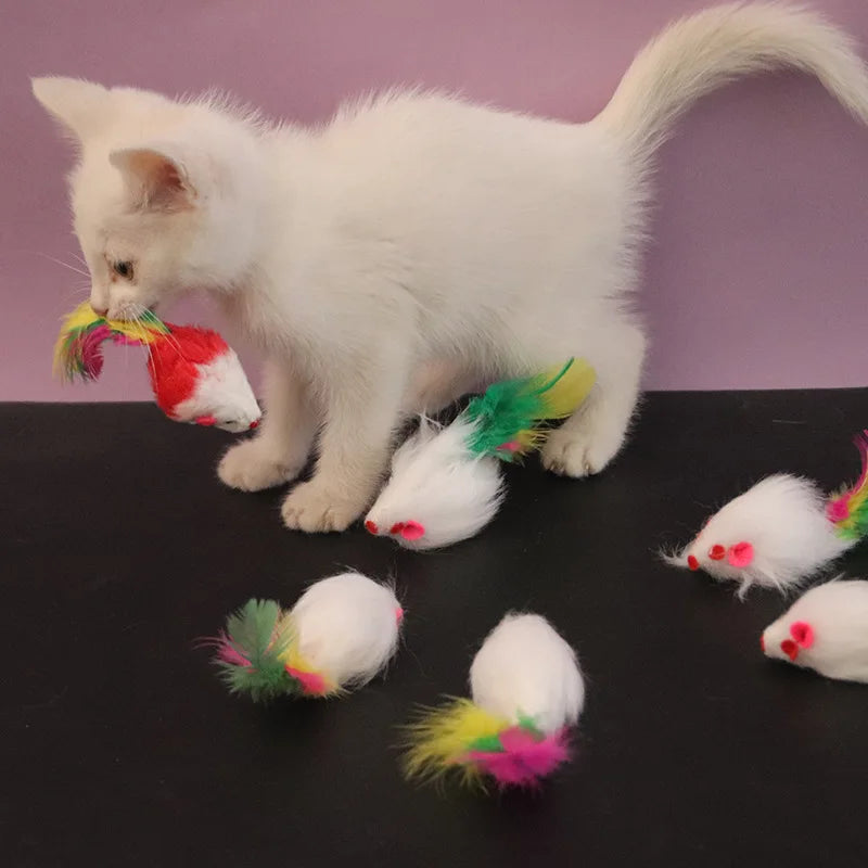 Furry Mouse Cat Toys with Rattle Sound