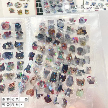10pcs Cat Laser Stickers Memo Pet Glitter Waterproof Translucent Funny Stationery Cute Scrapbooking Materials Craft Supplies