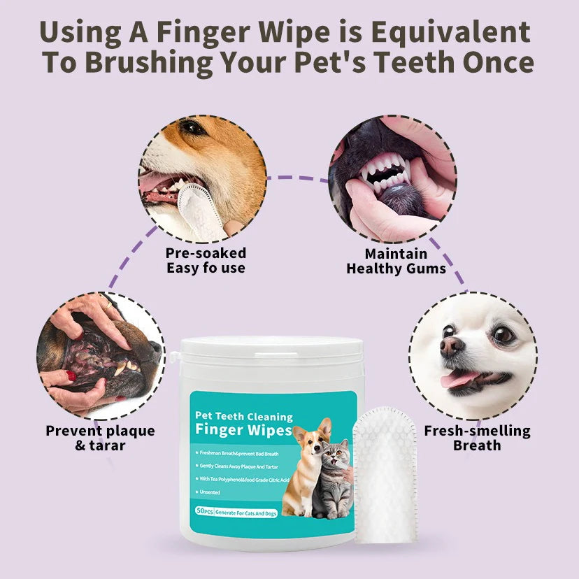Disposable Dental Finger Wipes for Dogs & Cats