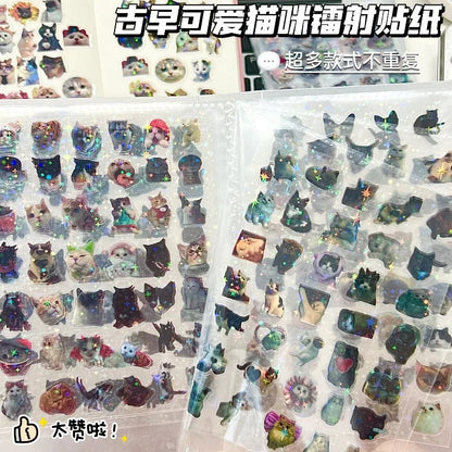 10pcs Cat Laser Stickers Memo Pet Glitter Waterproof Translucent Funny Stationery Cute Scrapbooking Materials Craft Supplies